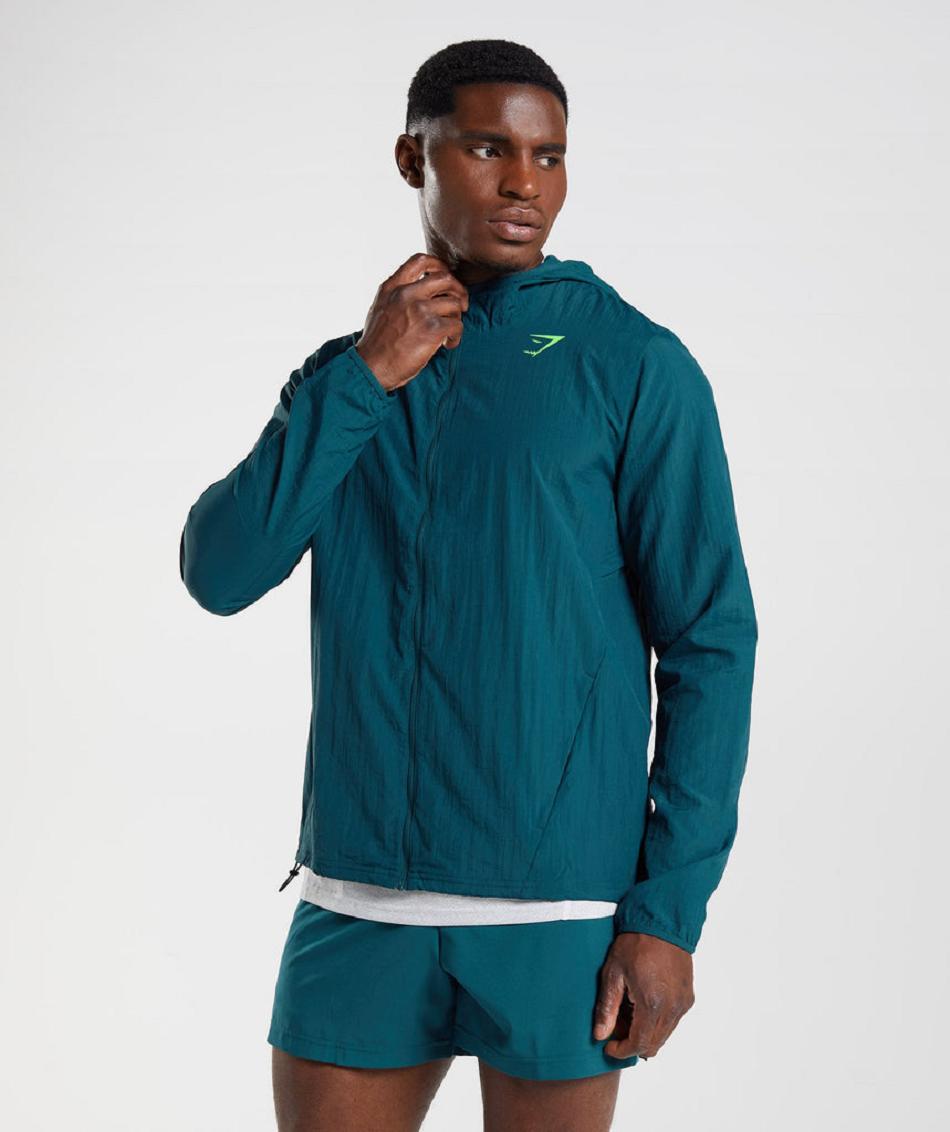 Correr Con Capucha Gymshark Deporte Windbreaker Hombre Turquesa | CO 3677BEX